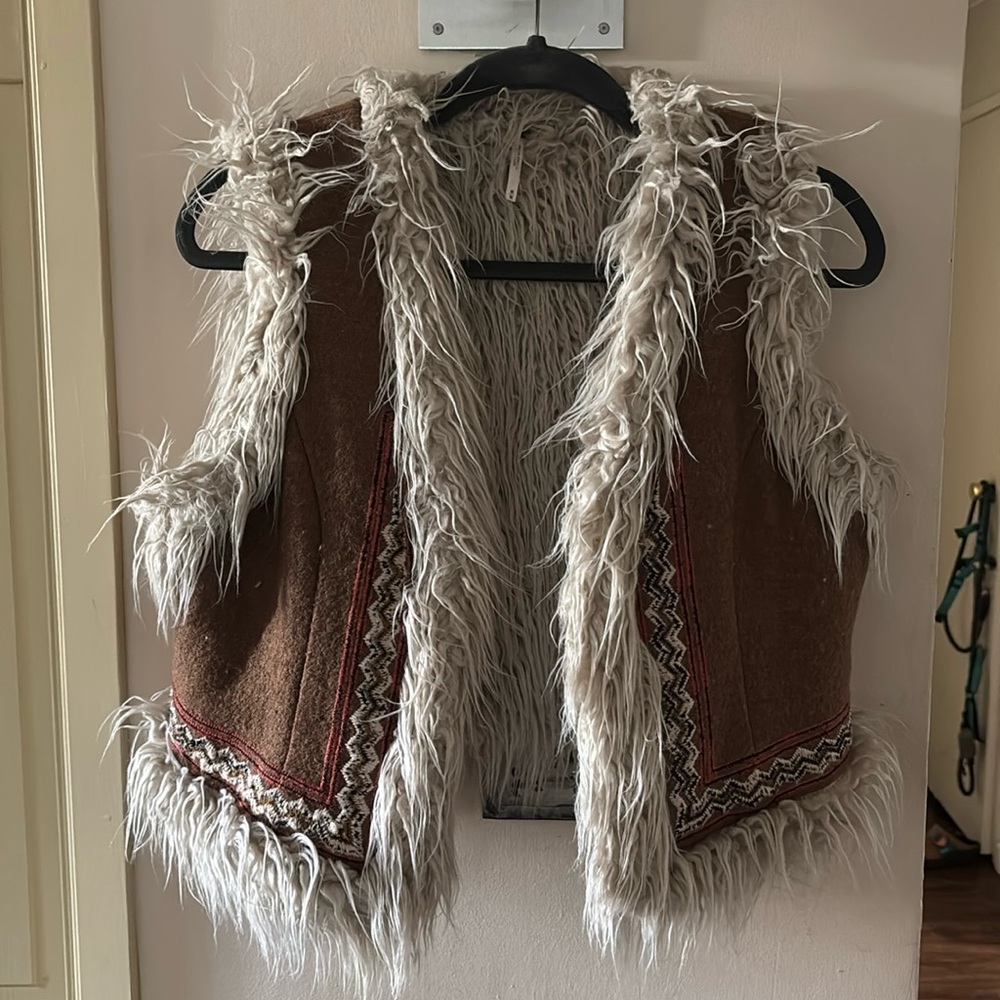 Free People Faux Fur Embroidered Vest